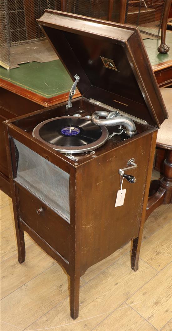 An HMV stained beech cased gramophone W.45cm